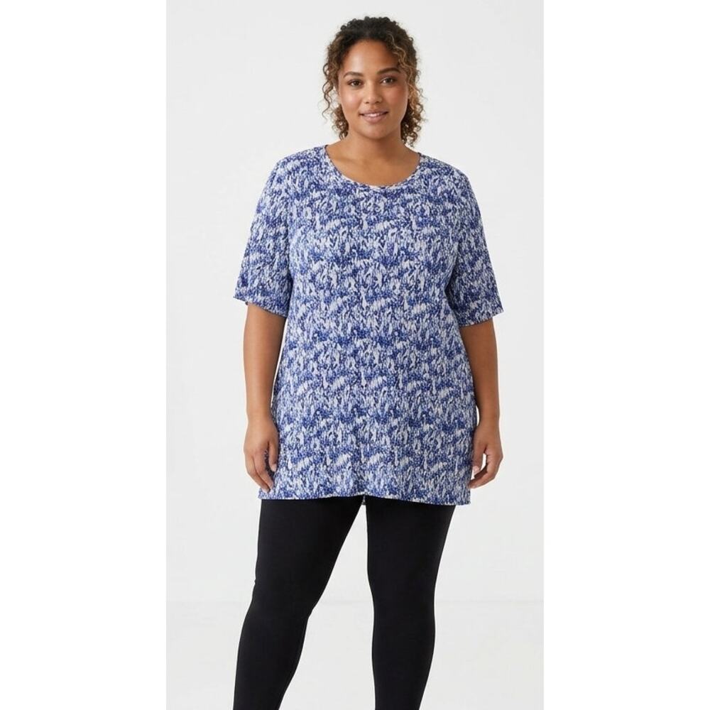 JACLYN SMITH COLLECTIONS Women's Tunic Top 1XL Polyester Navy Cream Ribbed
